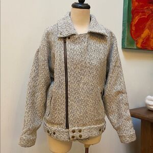 J.O.A. Women's Gray Herringbone Biker Style Jacket